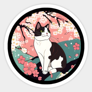 Cat Sakura Japanese Kawaii - Cherry Blossom Lover Sticker